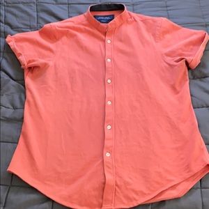 Zara Man salmon knit, trim fit, collarless shirt.